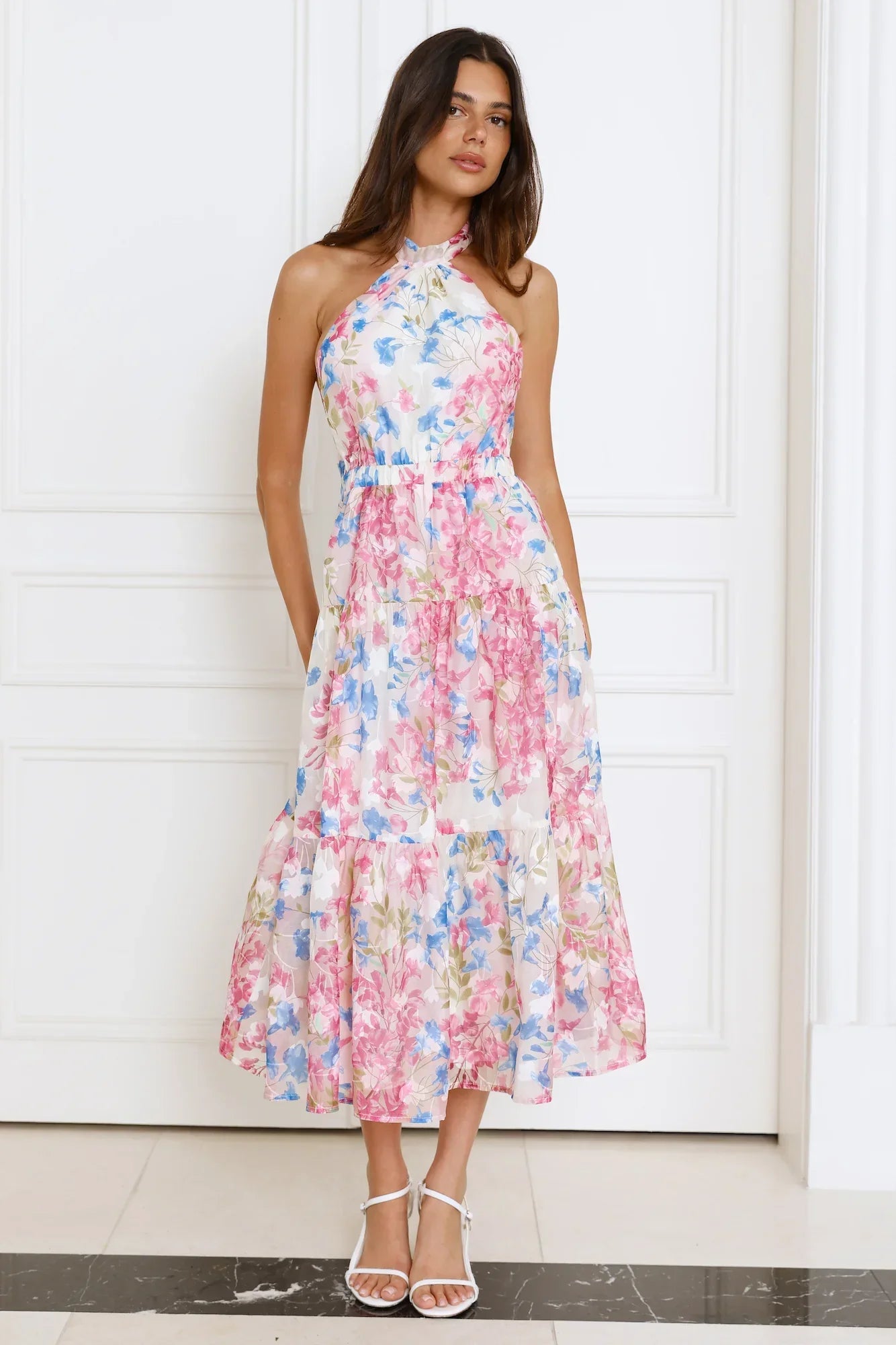 Blossom Mystique Halter Midi Dress Pink
