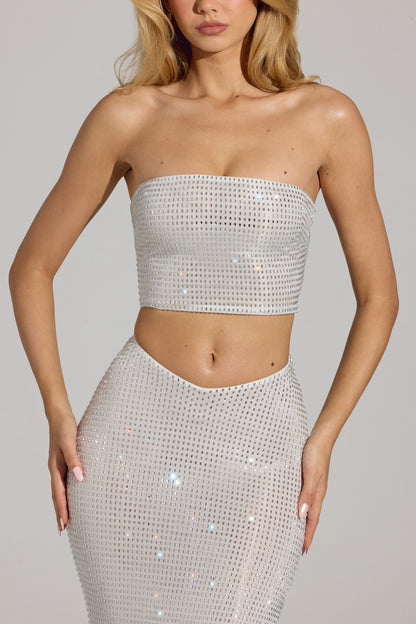 Embellished Strap-Back Bandeau Top in White