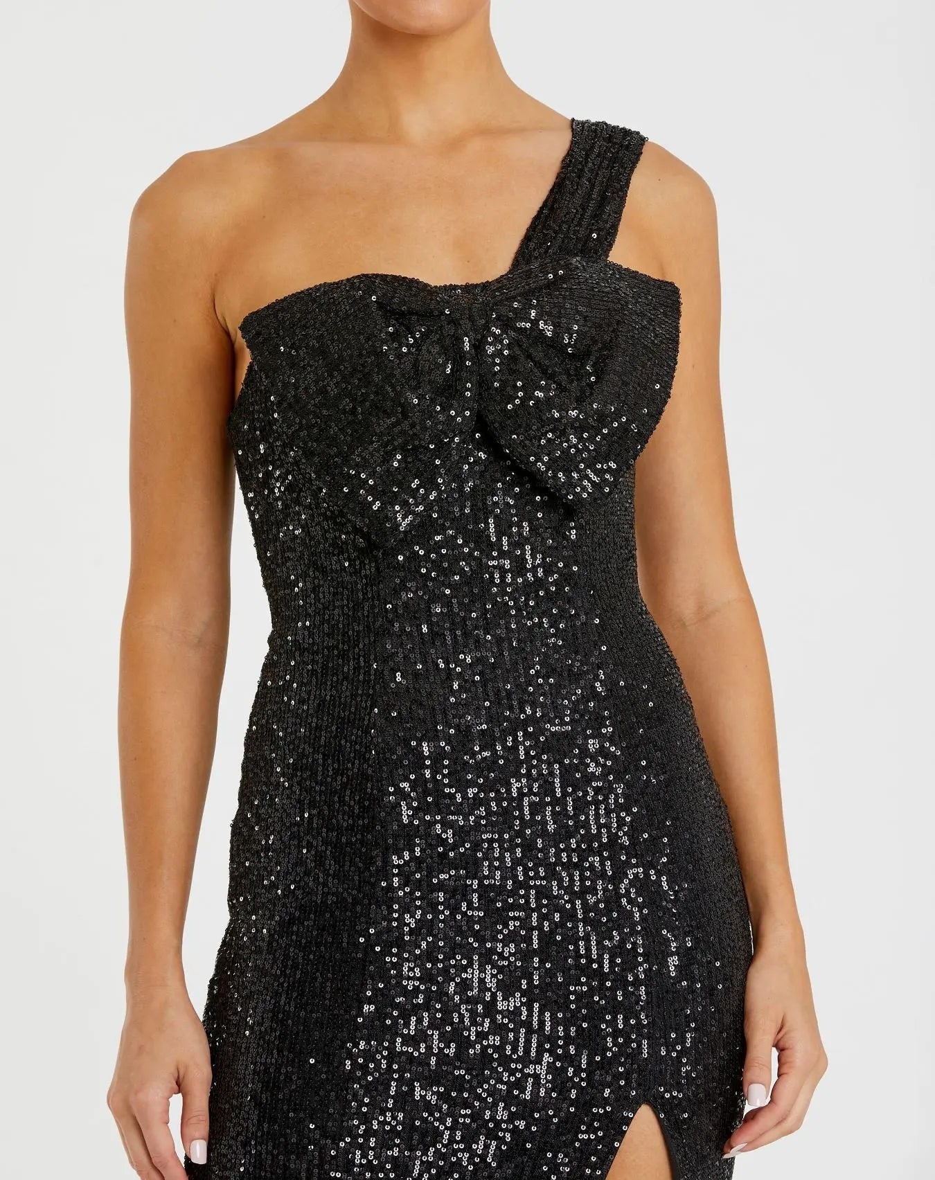 Black Sequined One Shoulder Front Bow Dress - FINAL SALE