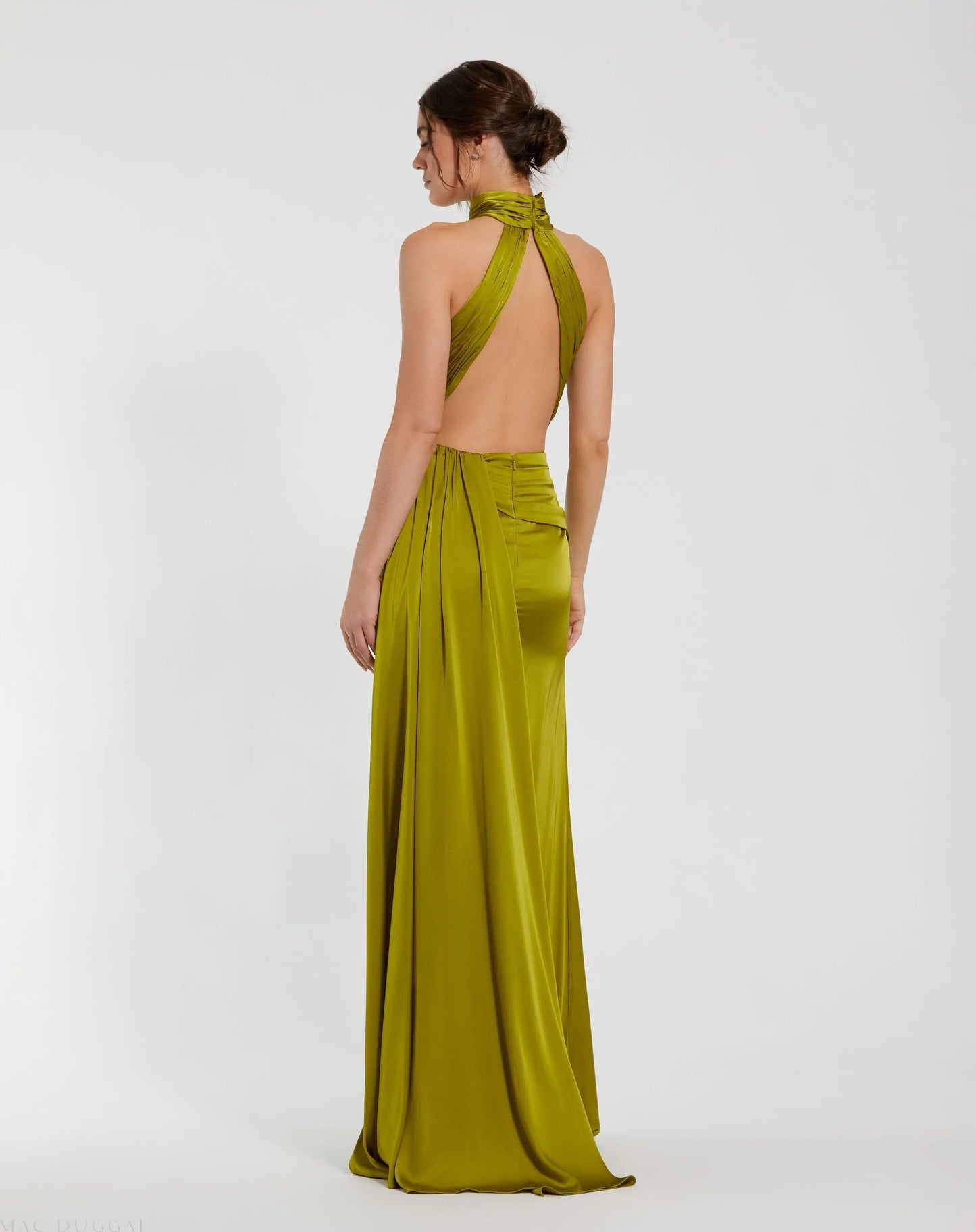 Dark Green Sleeveless Open Back Satin Gown