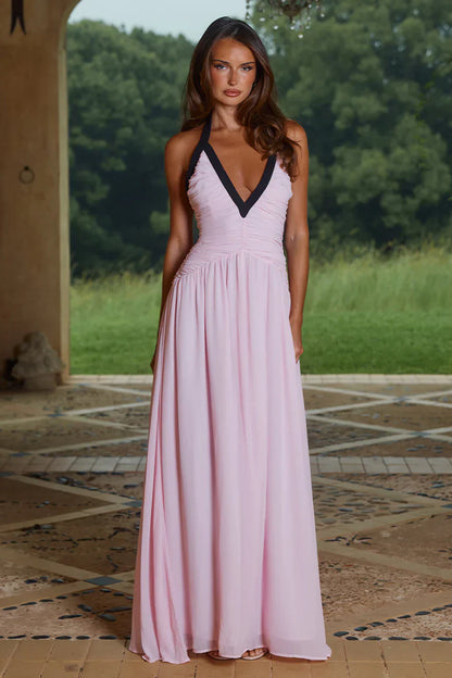 CAROLINA HALTER RUCHED MAXI DRESS - MUSK