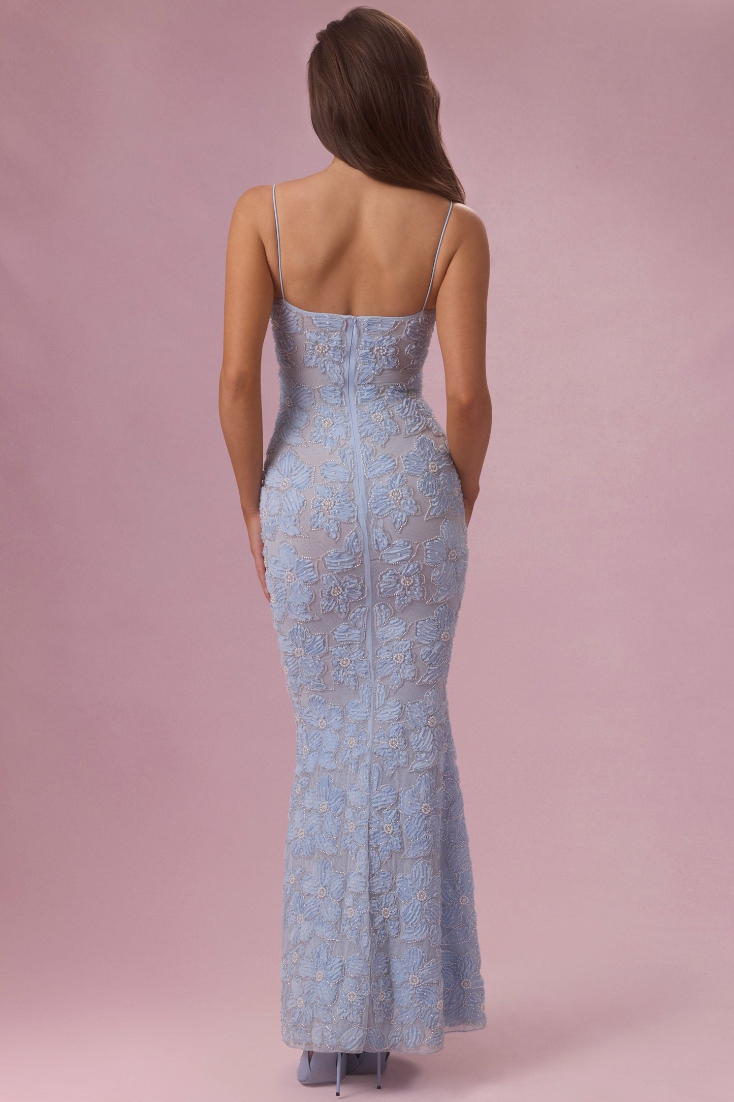 Embellished Square Neck Maxi Dress in Sky Blue
