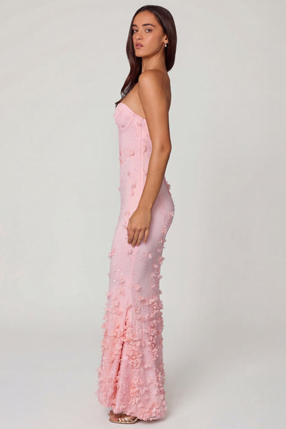 Lace-Up Corset Maxi Dress in Soft Pink