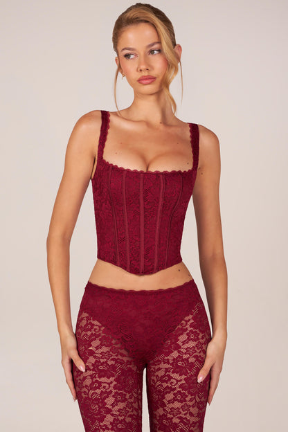 Lace-Up Corset Top in Cherry Red