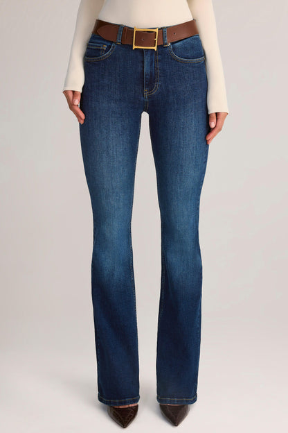 Denim Mid-Rise Flared Jeans in Indigo