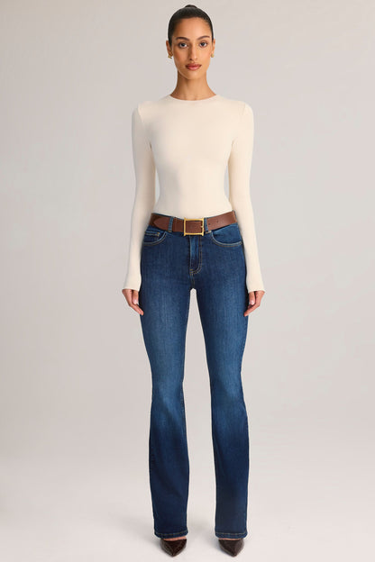 Denim Mid-Rise Flared Jeans in Indigo