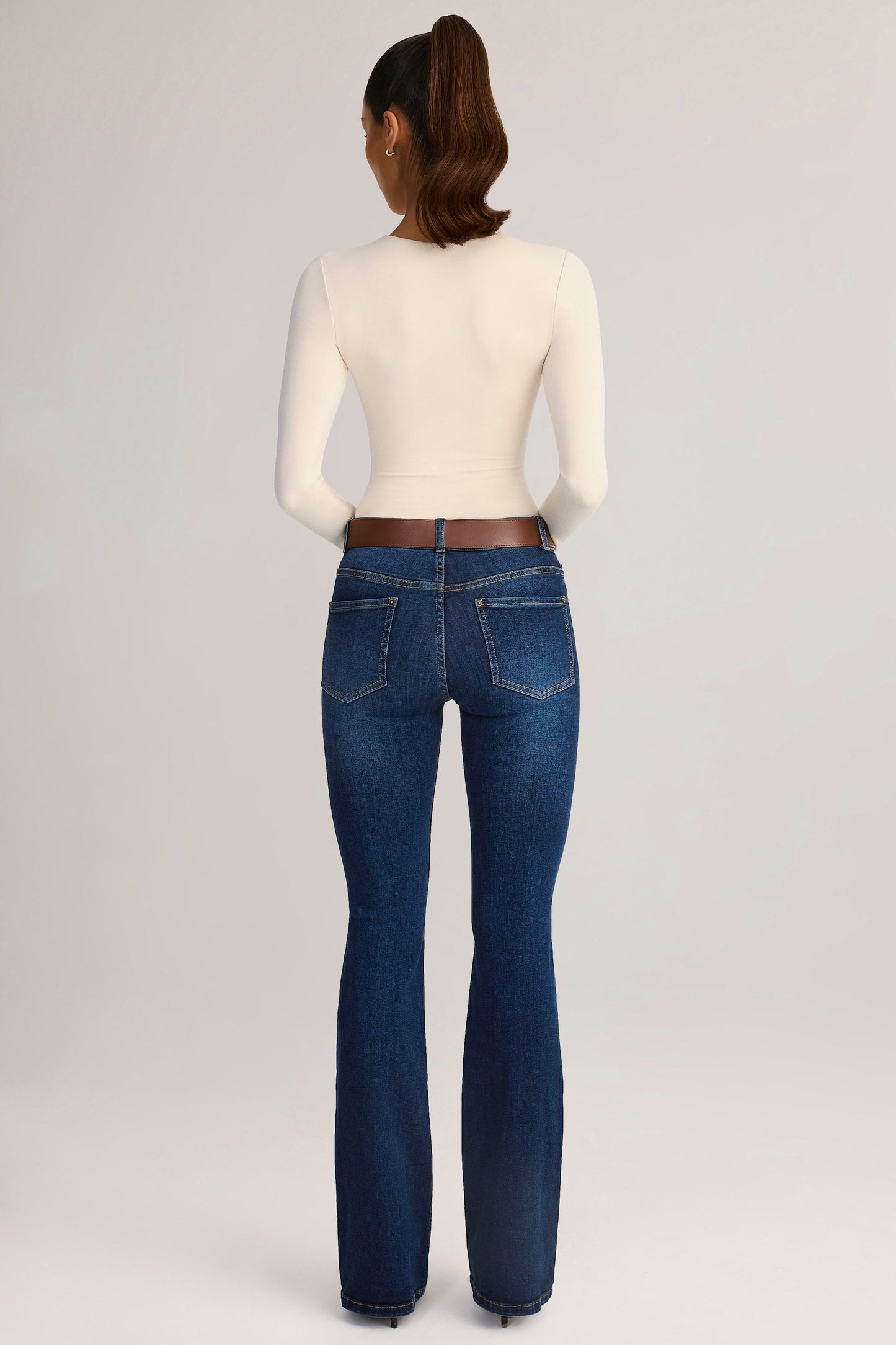 Denim Mid-Rise Flared Jeans in Indigo