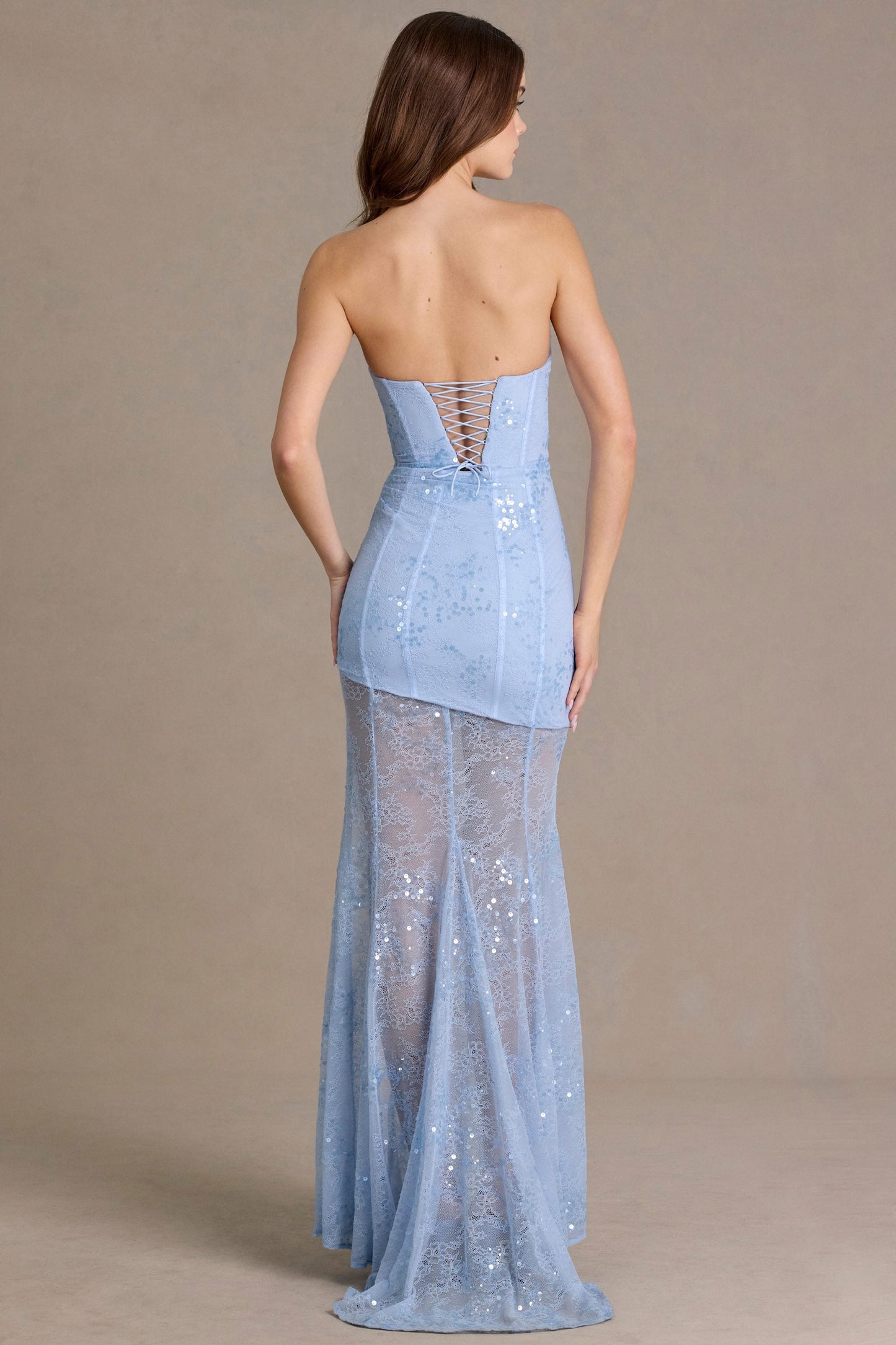 Embellished Lace Corset Gown in Sky Blue