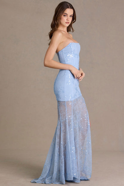 Embellished Lace Corset Gown in Sky Blue