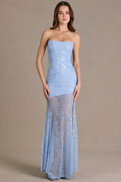 Embellished Lace Corset Gown in Sky Blue