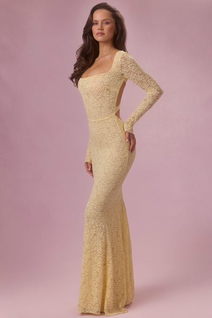 Lace Long-Sleeve Maxi Dress in Butter