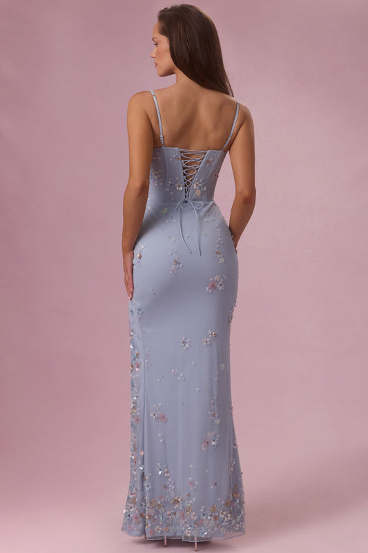 Embellished Corset Maxi Dress in Sky Blue