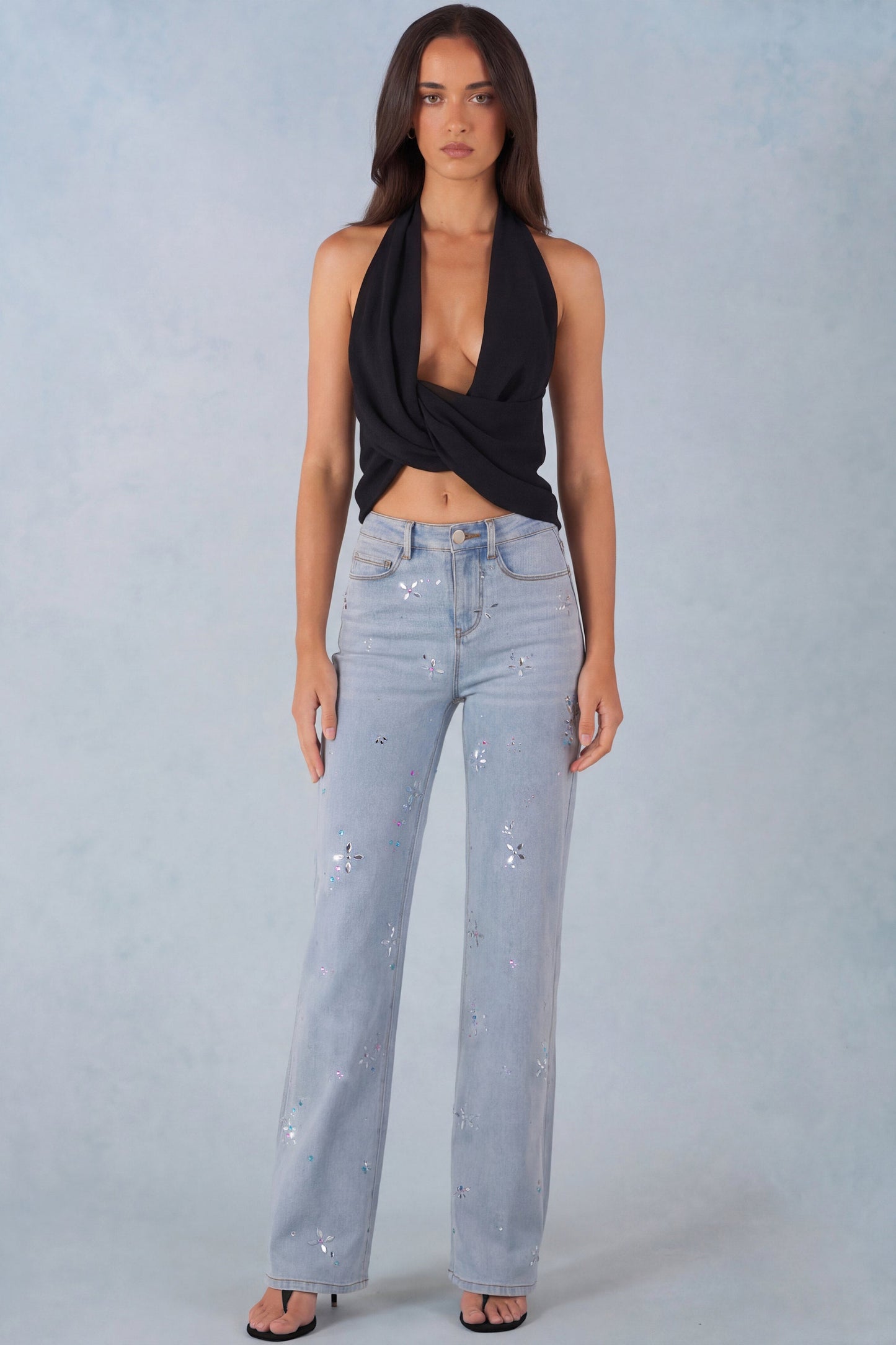 Mid-Rise Straight-Leg Jeans in Light Denim