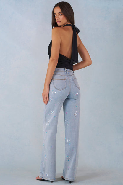 Mid-Rise Straight-Leg Jeans in Light Denim