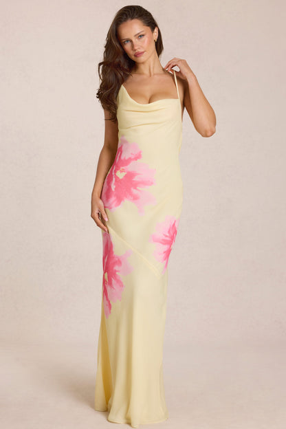 Chiffon Maxi Dress in Yellow Floral Print