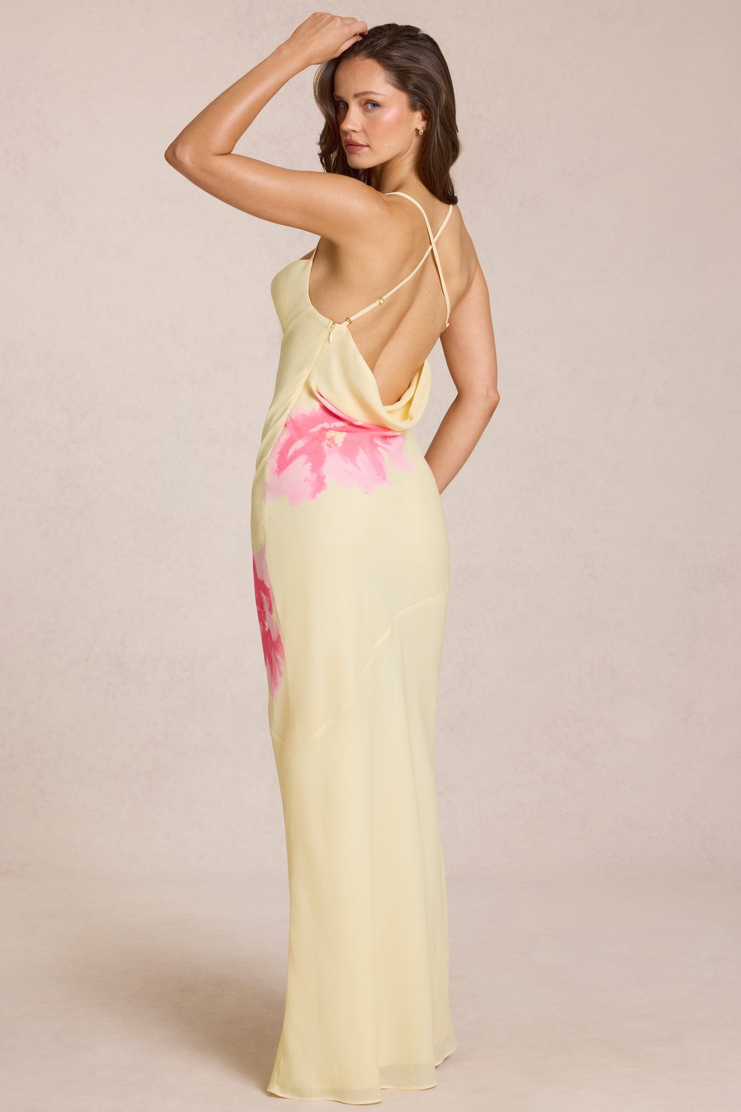 Chiffon Maxi Dress in Yellow Floral Print