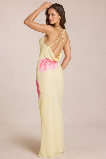 Chiffon Maxi Dress in Yellow Floral Print