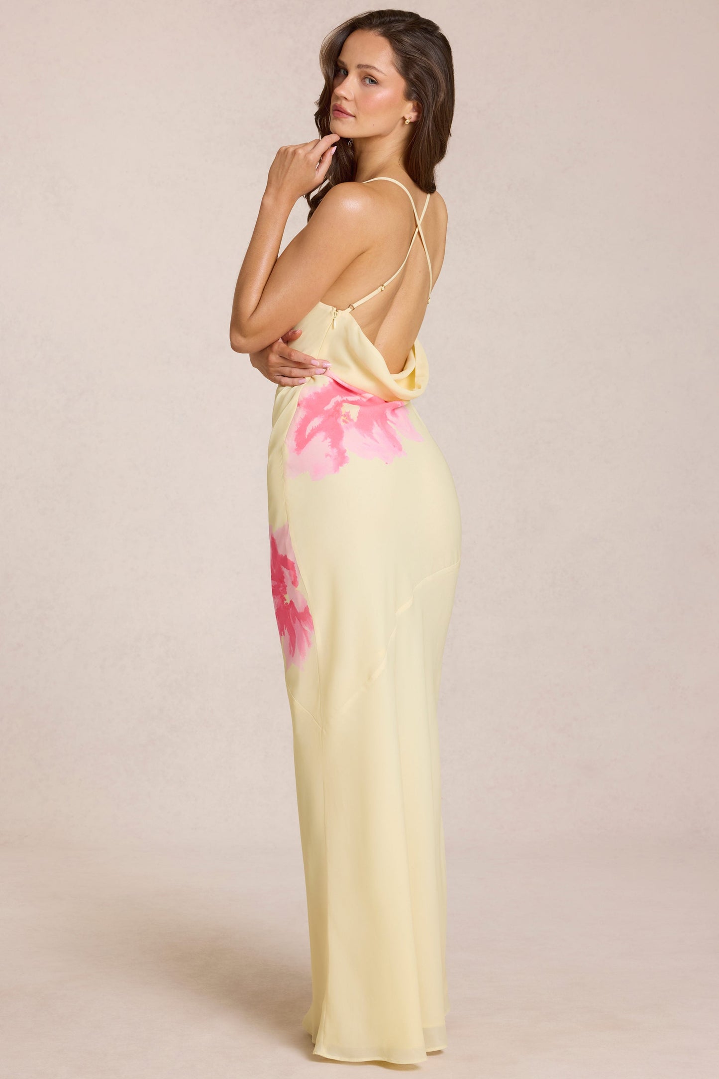 Chiffon Maxi Dress in Yellow Floral Print