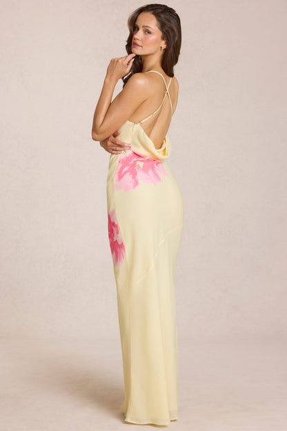 Chiffon Maxi Dress in Yellow Floral Print