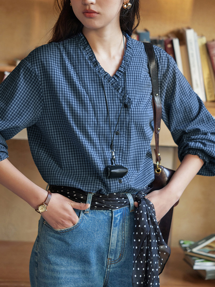 å¥³å£«æ¥å­£æ ¼ç´ V é  100% ç´æ£è¥¯è¡«