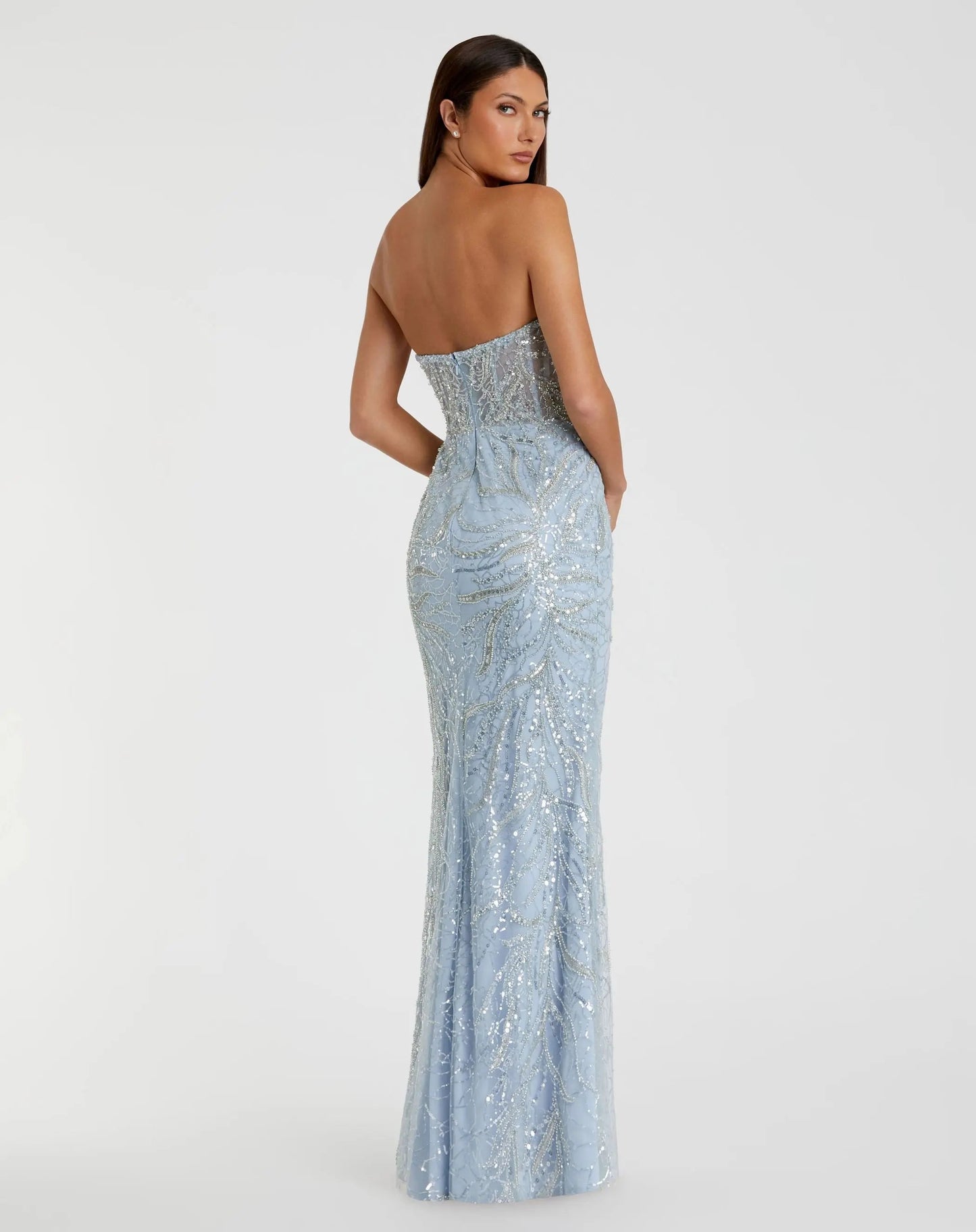 Blue Beaded Sequin Strapless Trumpet Gown