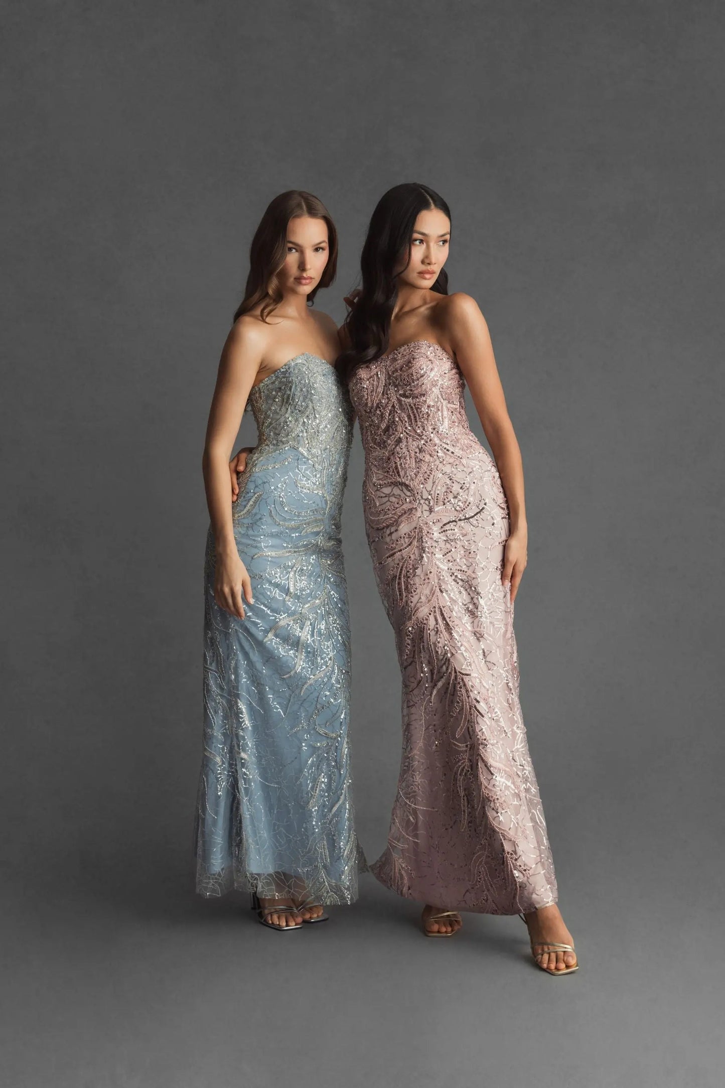 Blue Beaded Sequin Strapless Trumpet Gown