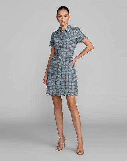 Blue Short Sleeve Collared Mini Dress