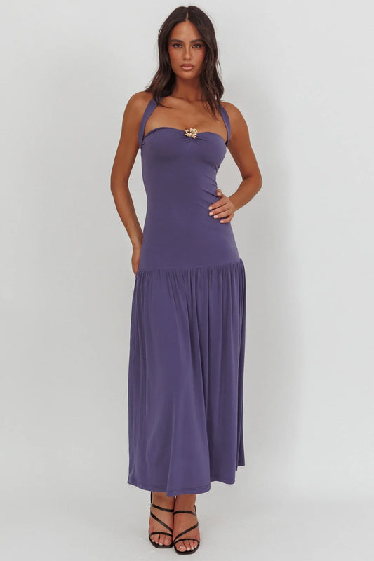 Ashana Drop Waist Halter Maxi Dress Taupe