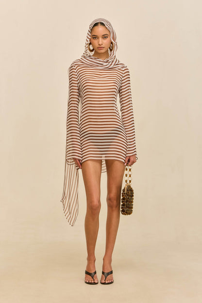 BEAUX COVER-UP DRESS - SMALL SADDLE STRIPE