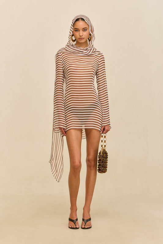 BEAUX COVER-UP DRESS - SMALL SADDLE STRIPE