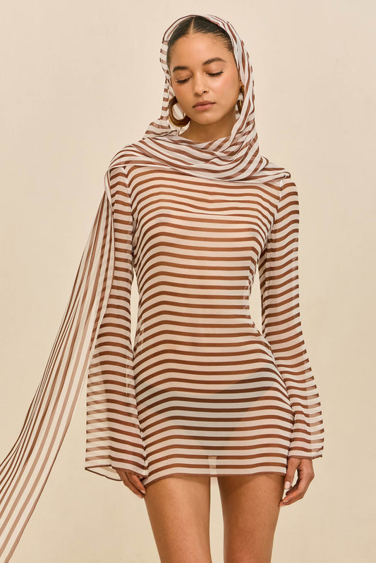 BEAUX COVER-UP DRESS - SMALL SADDLE STRIPE