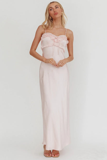 Caryn Frill Trim Maxi Dress Pink