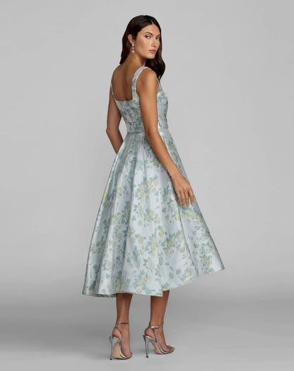 Blue Sleeveless Belted A-Line Midi Dress