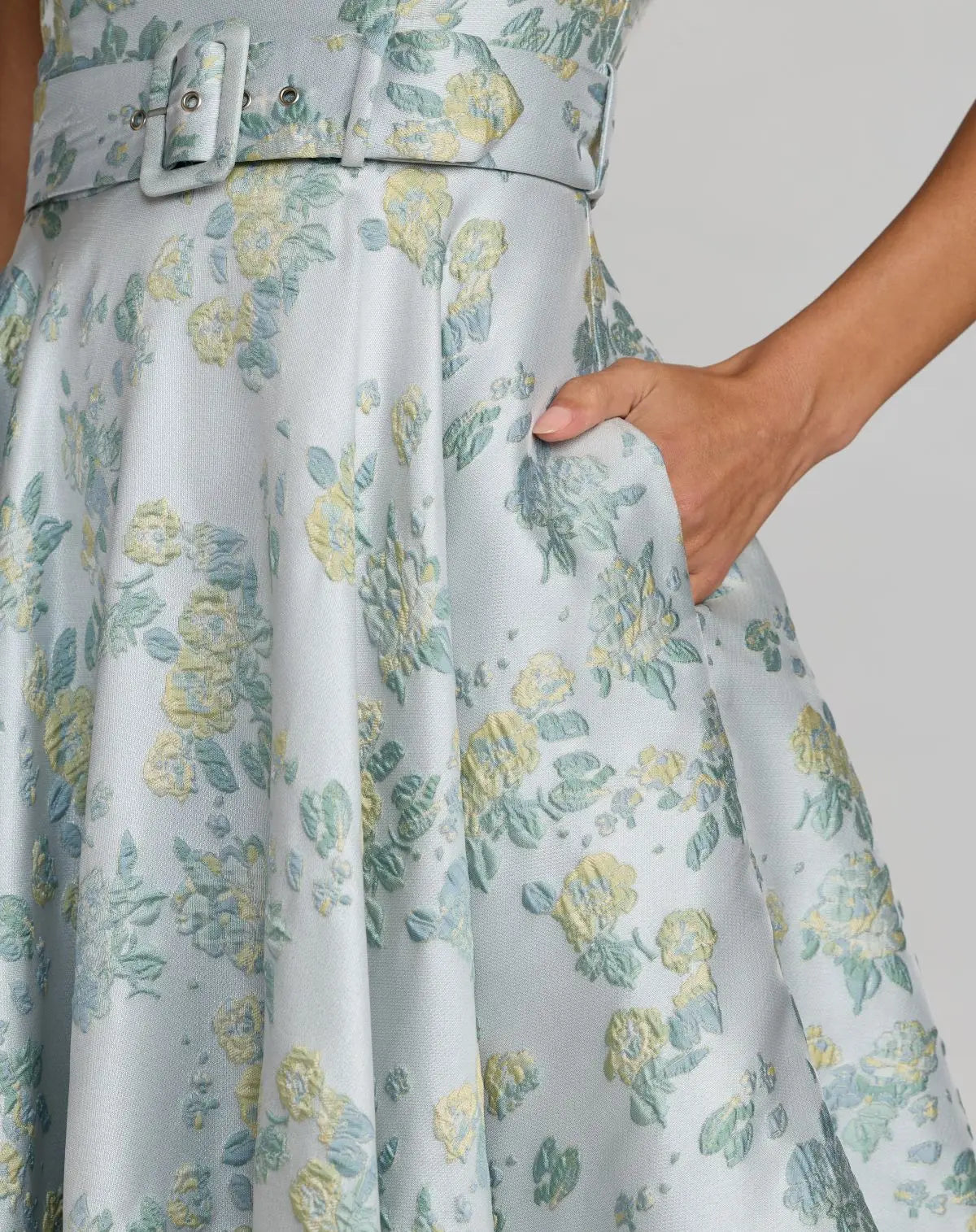Blue Sleeveless Belted A-Line Midi Dress