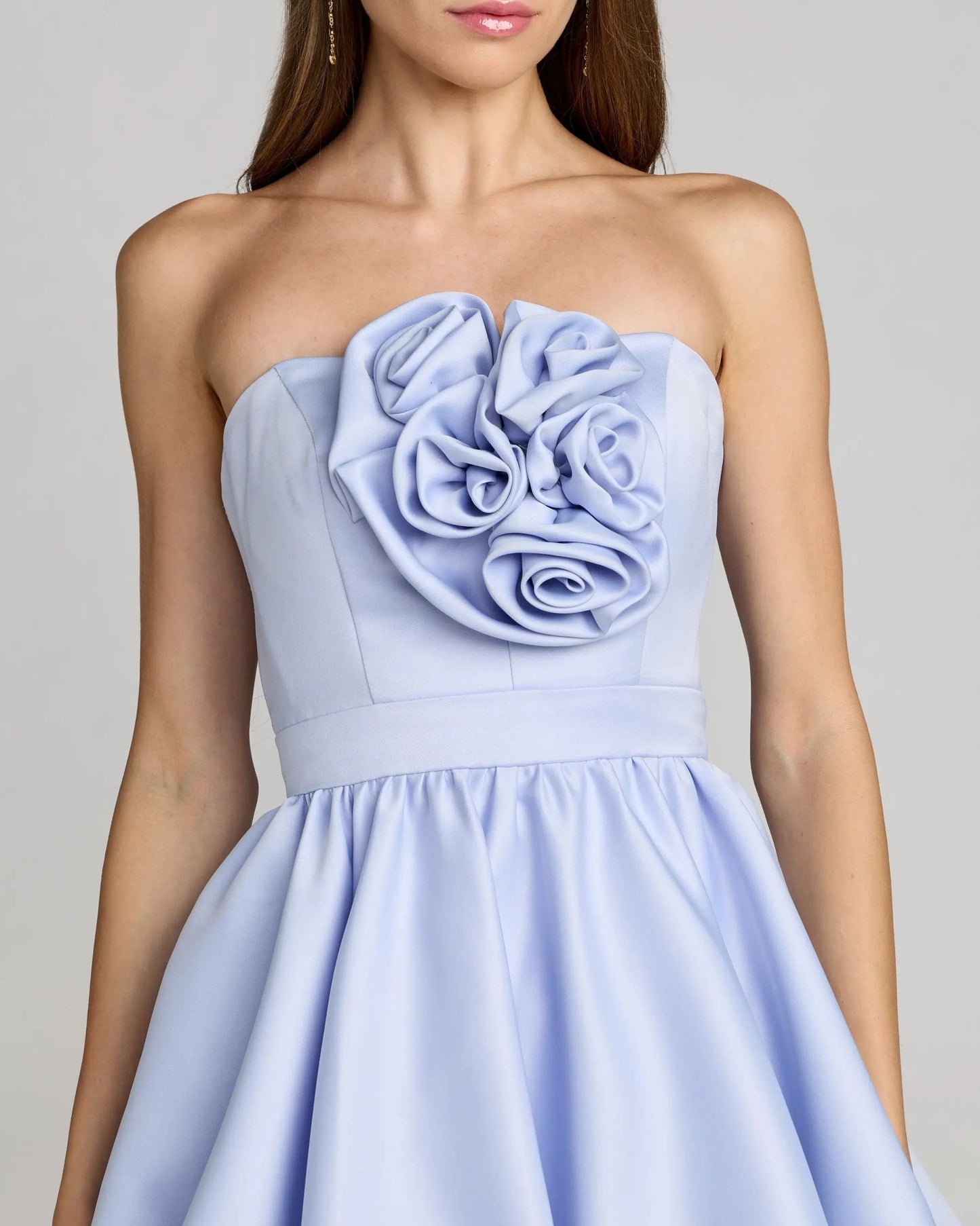 Blue Strapless Bubble Hem Mini Dress