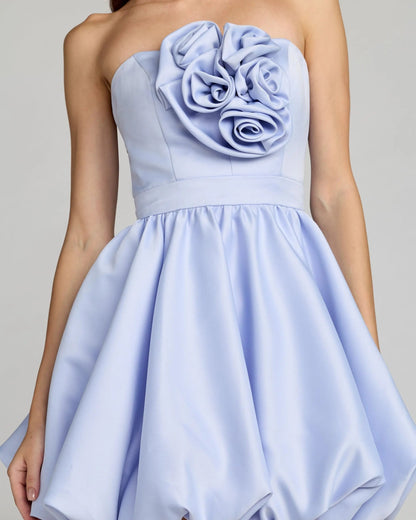 Blue Strapless Bubble Hem Mini Dress