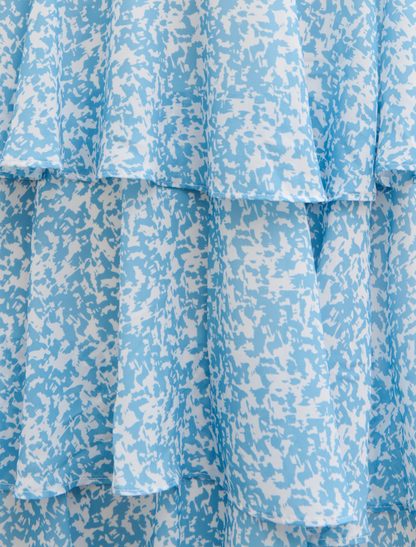 Lissy Ruffle Midaxi Dress - Blue Abstract