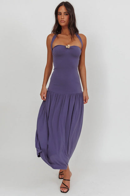 Ashana Drop Waist Halter Maxi Dress Taupe