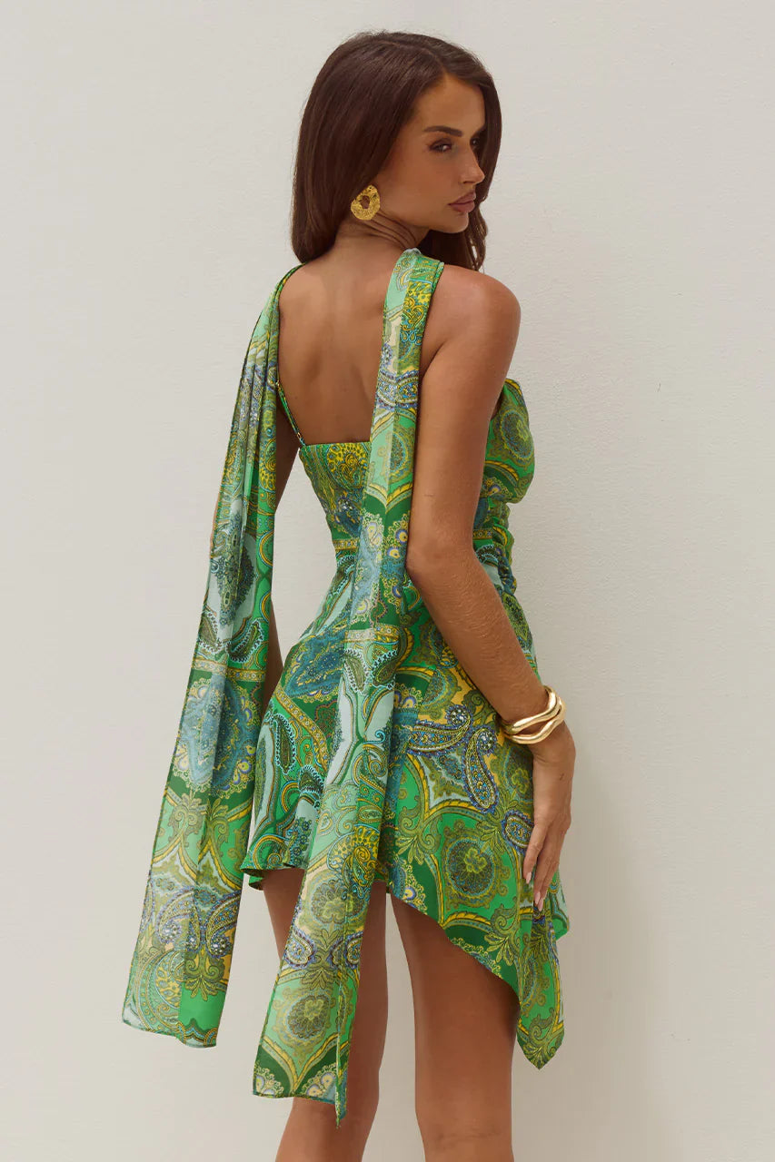 ALORA SCOOP NECK MINI DRESS - INDIANA GREEN