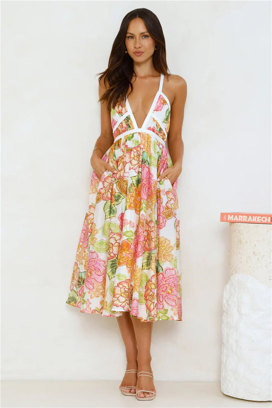 Blooming In The City Midi Dress Orange