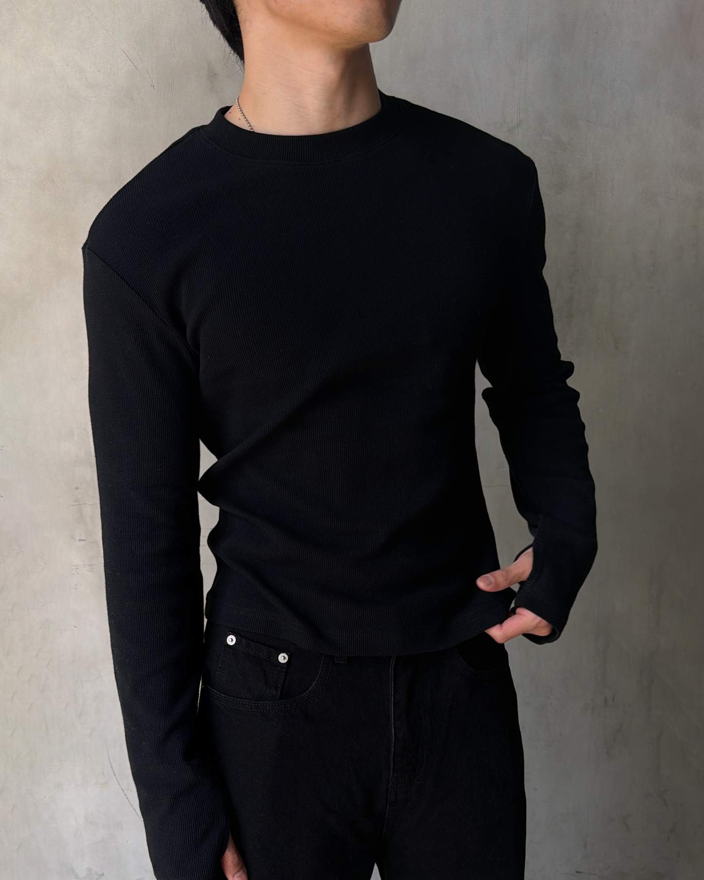 'Tandem' Black Ribbed Long sleeve