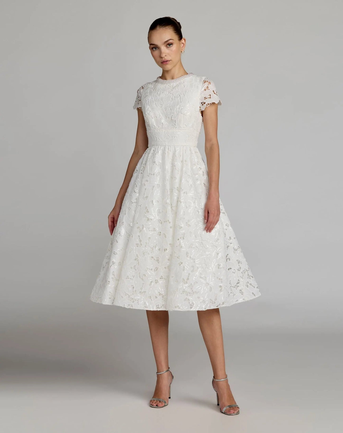 Embroidered Lace A Line Midi Dress