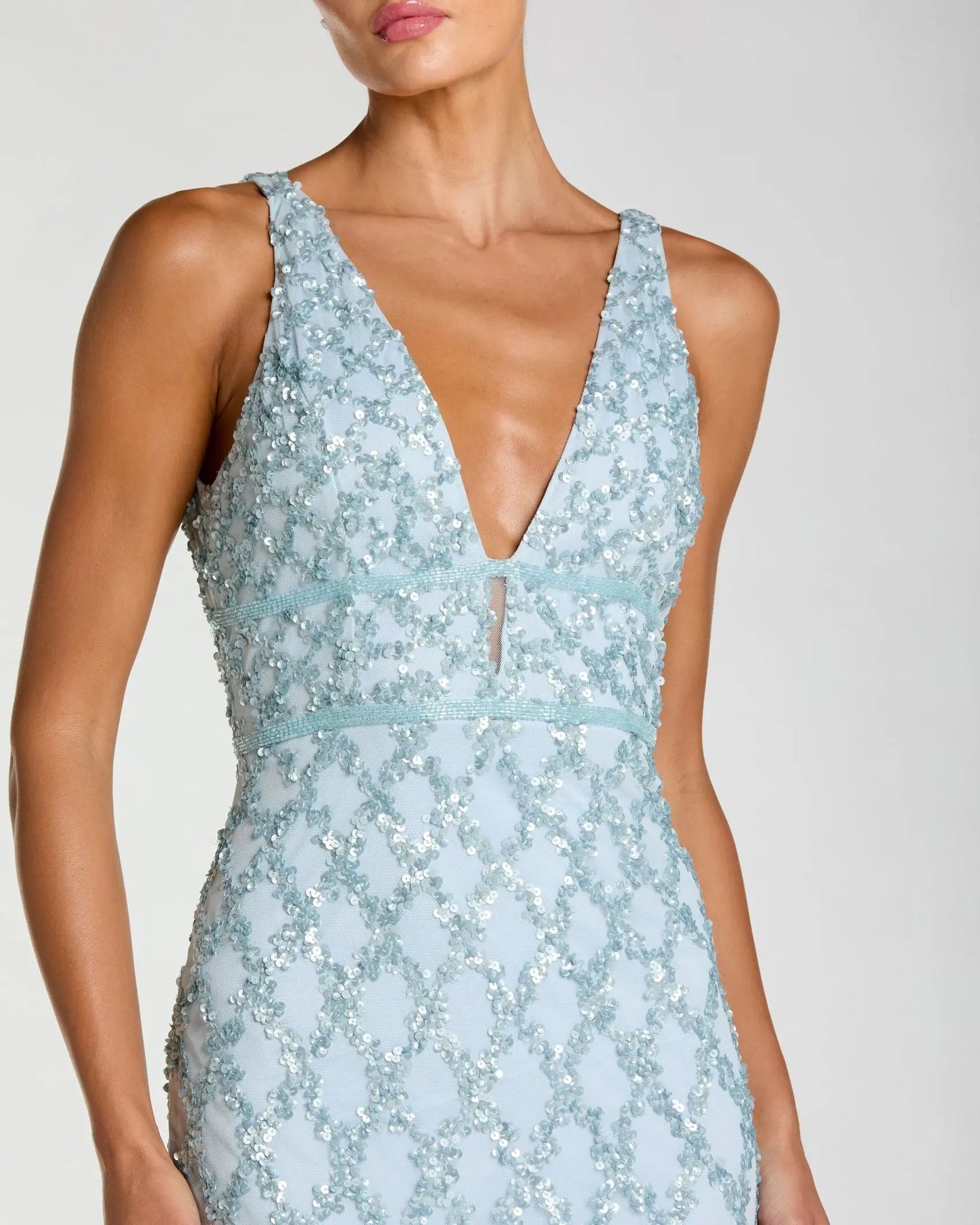 Blue Sequin Embellished Sleeveless Column Gown