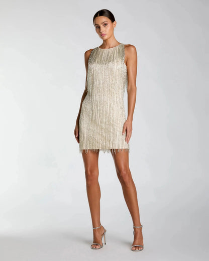 Ivory Beaded Fringe Mini Dress