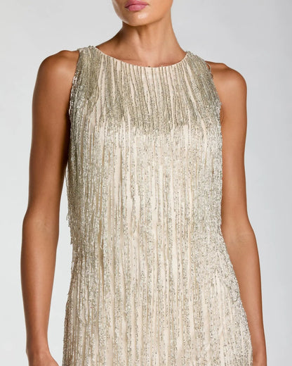 Ivory Beaded Fringe Mini Dress