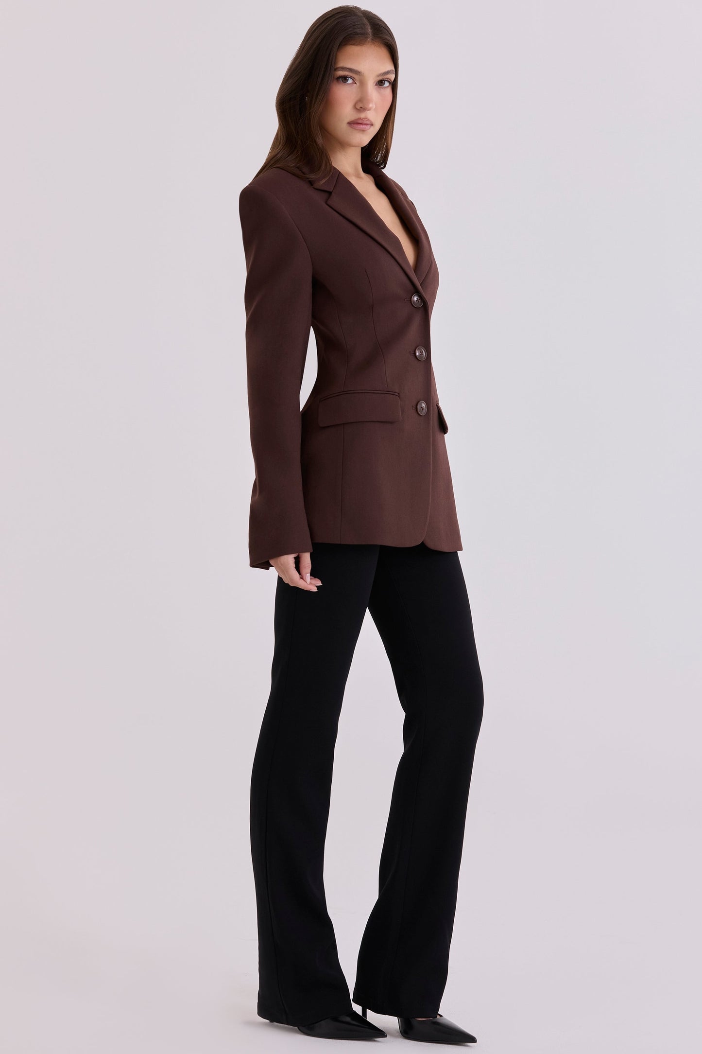 chocolate crepe hourglass blazer jacket