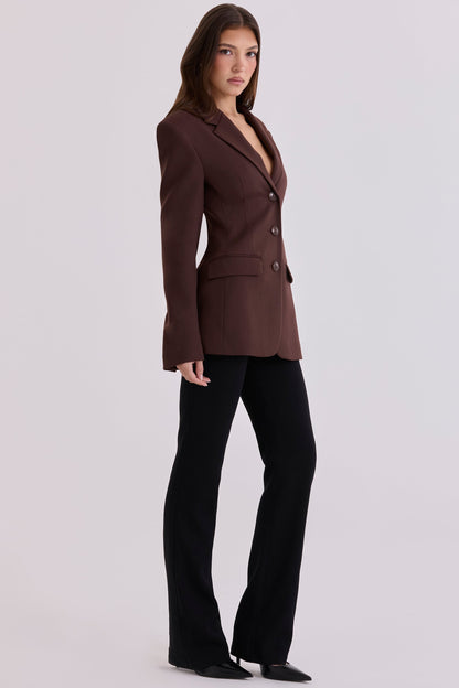 chocolate crepe hourglass blazer jacket