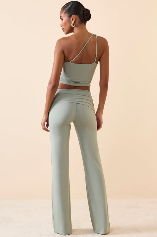 Mid-Rise Straight-Leg Trousers in Smoke Green