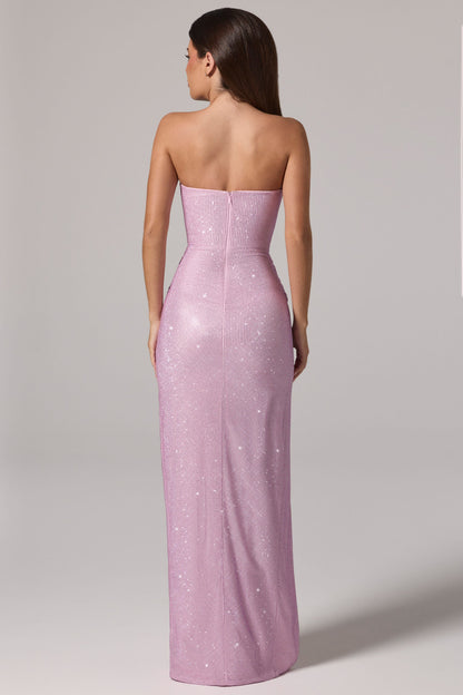 Embellished Bandeau Cowl-Waist Maxi Dress in Lavender