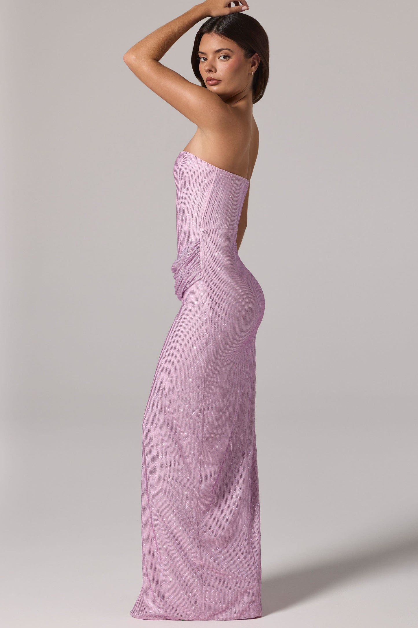 Embellished Bandeau Cowl-Waist Maxi Dress in Lavender